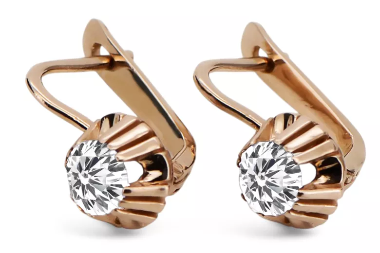 Earrings Vintage craft Zircon Original Vintage 14K Rose Gold vec027r